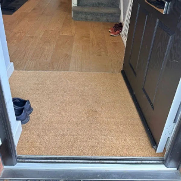 What are the advantages & disadvantages of Coir Matting? 1 Natural Coir Front Door Recess Outside Looking in